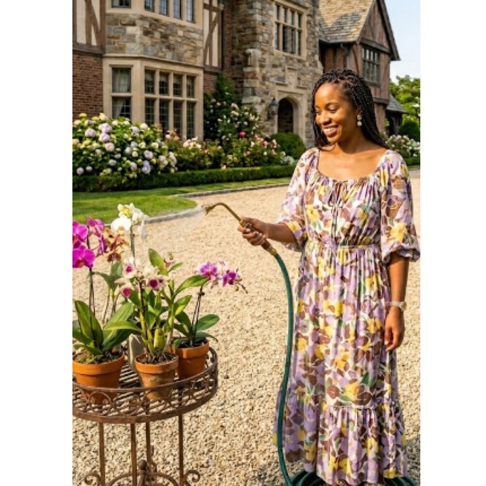 Floral Lavender Maxi Dress - Women's Boho Smocked Waist